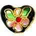 Cloisonne Heart Beads - Black Color Enamel Flower Arts.
