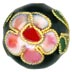 Cloisonne Necklace Beads - Round Black Enamel Flower Arts.