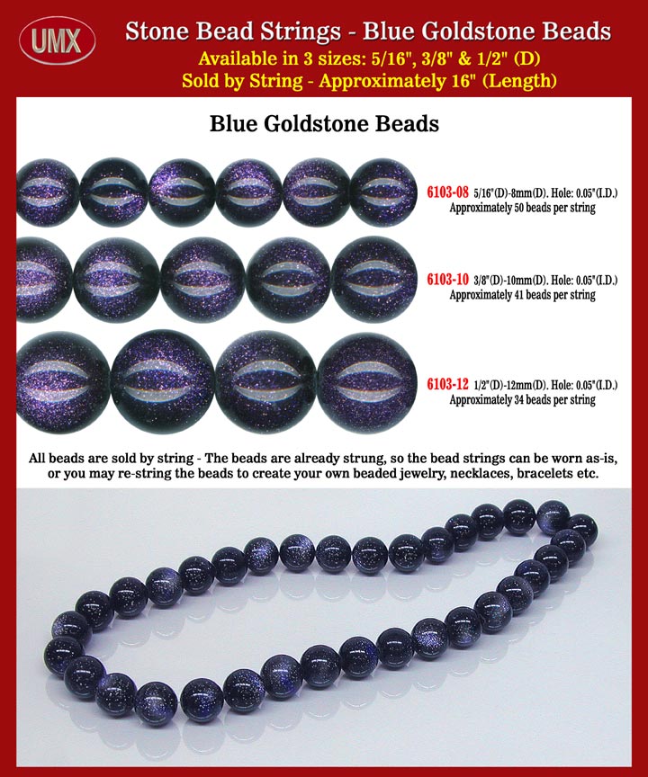 The attractive and sprkling deep blue goldstone beads can be used to make beaded jewelry, necklace, bracelets, rings, bead crafts and more.