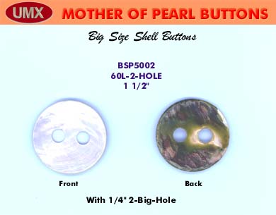 Real size Picture BSP5002 with big two 1/4&quote; hole mother of pearl buttons - The Big Size Hard to Find shell buttons