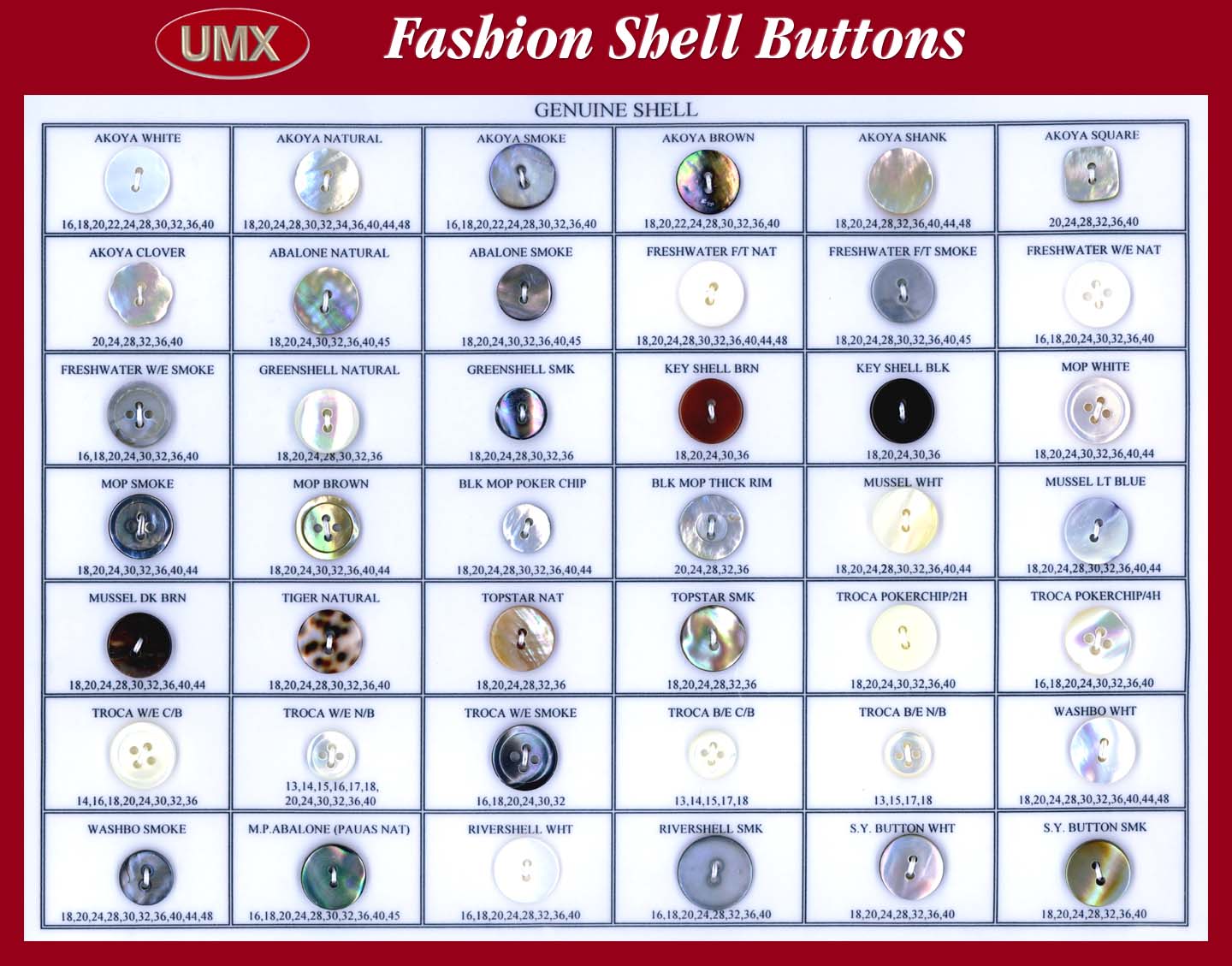 Enlarge Picture of SHELL BUTTONS: mother of pearl, abalone, akoya, mussel, tiger, turbo, topstar, troca, trocus, washbo, awabi, bombay, rivershell shell buttons