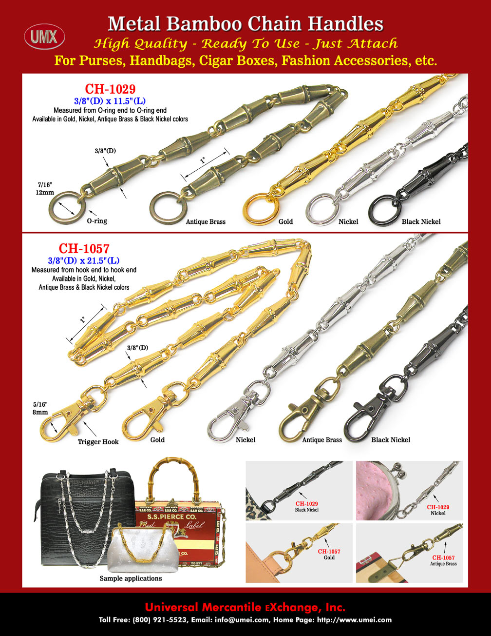 Metal Bamboo Handbag Chains or Metal Bamboo Purse Straps: Metal Chain Handles