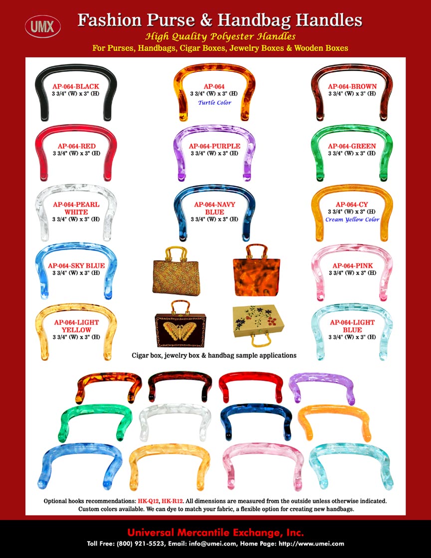 Catalogue: Handbag Hardware: Cigar Box Purse Handle AP-064: Stylish Color Plastic Handles