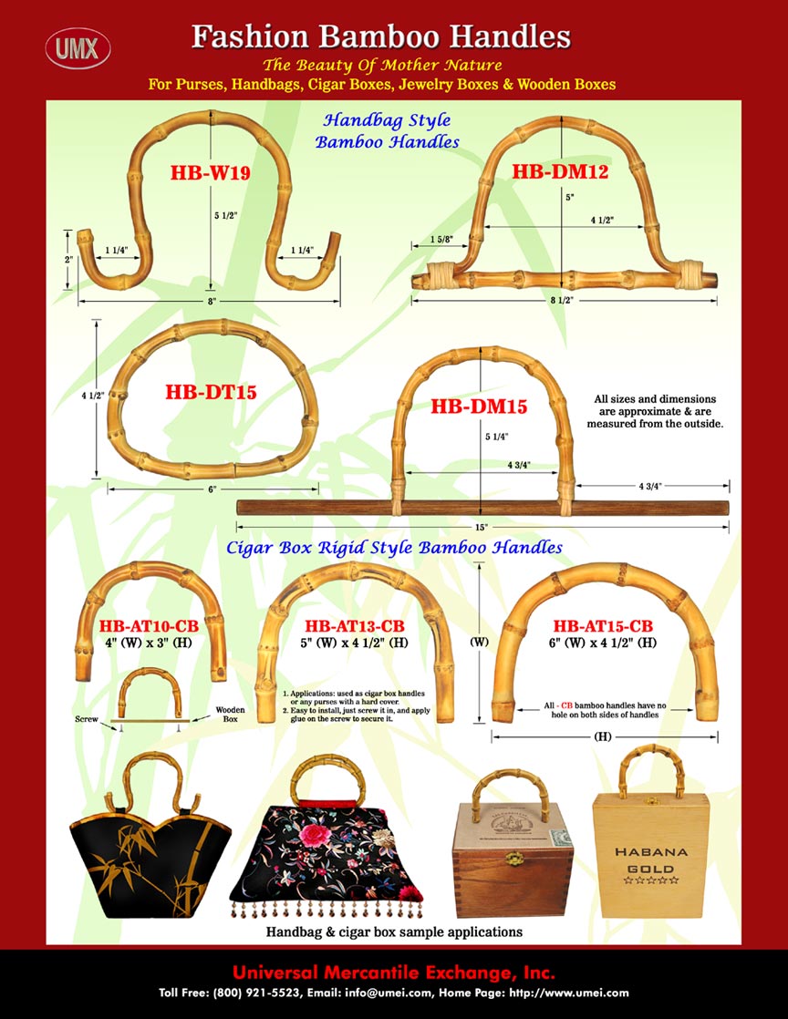 Stylish Bamboo Handles For Fashion Purses, Handbags, Cigar Boxes, Jewelry Boxes or
Cigarbox Purse.