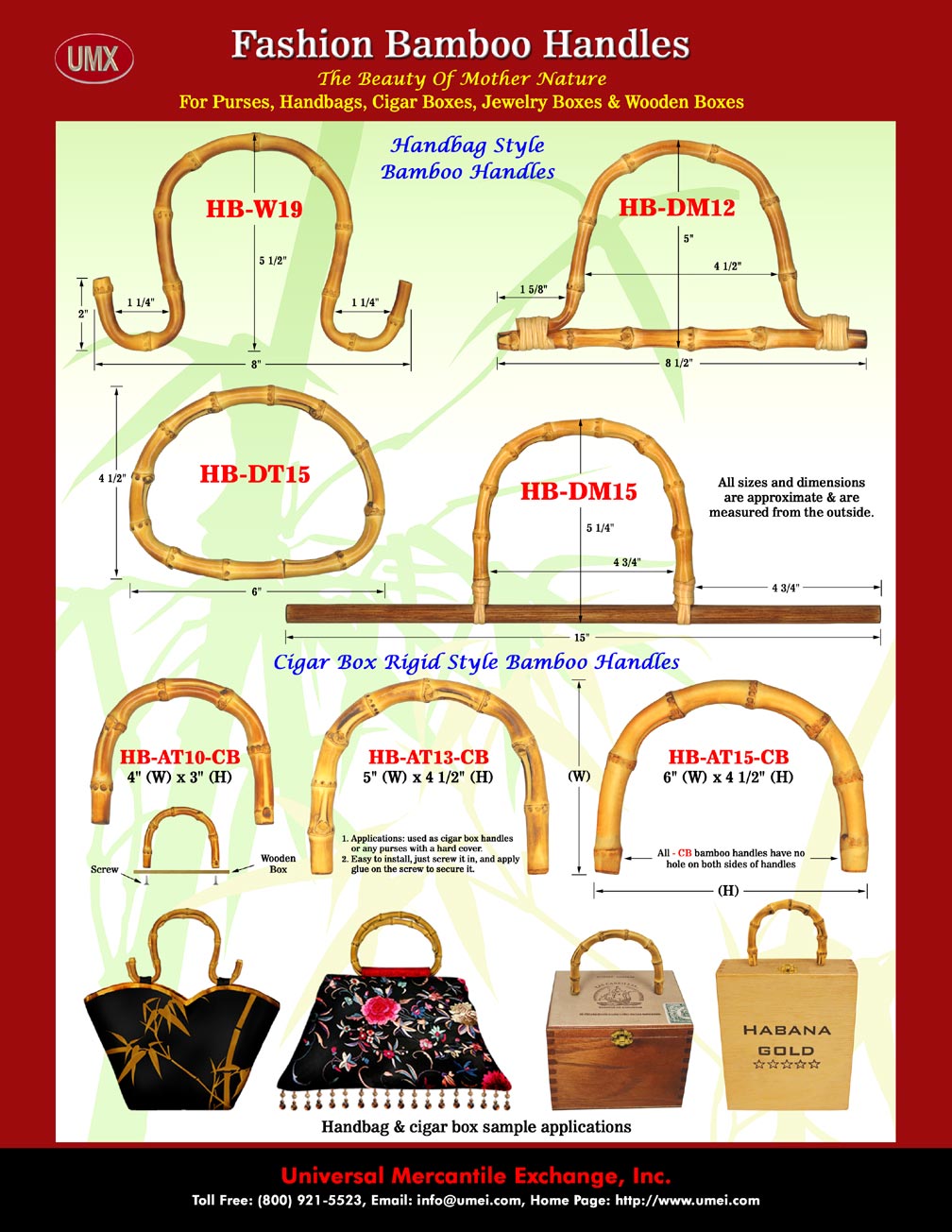 UMX Stylish Bamboo Handles For Fashion Purses, Handbags, Cigar Boxes, Jewelry Boxes
or Cigarbox Purse.