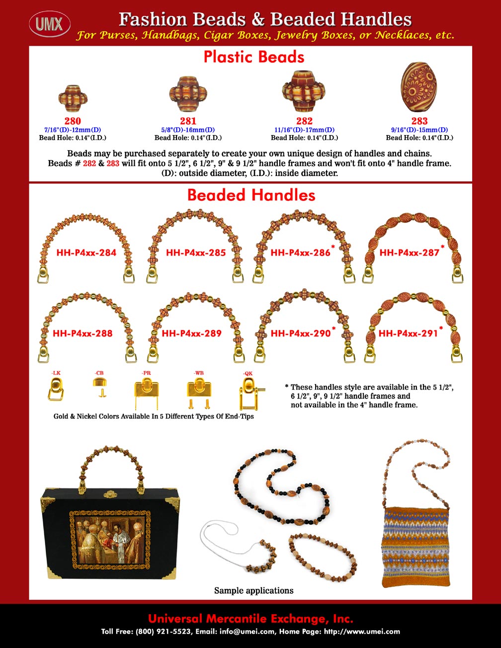 Catalogue - Fashion Handbag Hardware - Antique or Bone Style Beads and Beaded Purse Handles - HH-Pxx-284-291