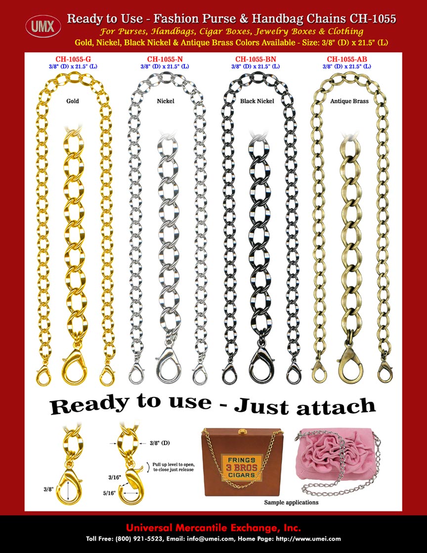 Handbag Chains: Metal Straps For Purse, Cigar Box or Clothing Decoration.
