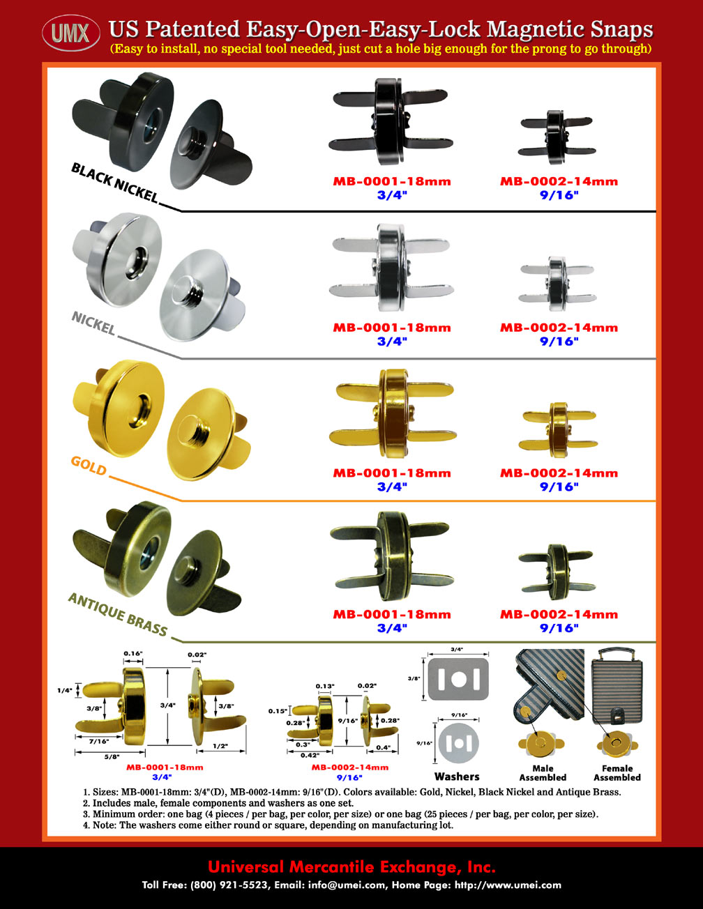 UMX Catalogue - US Patented Easy-Open-Easy-Lock
Magnetic Snaps