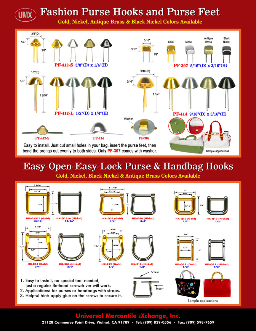 UMX Catalogues - Stylish Fashion Purse and Handbag Hardware - Purse Feet and Hooks