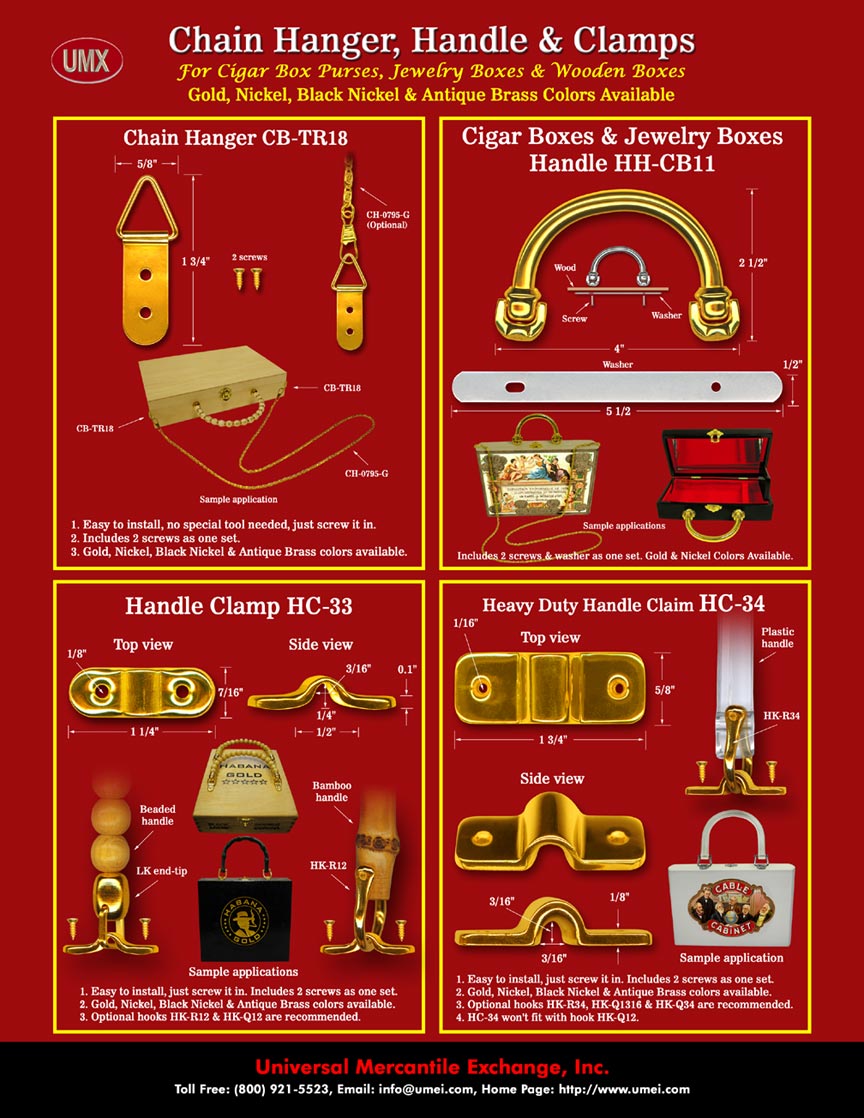 UMX Generic Wood Boxes, Cigar Box Metal Handles and Handle Clamp Hardware Accessories