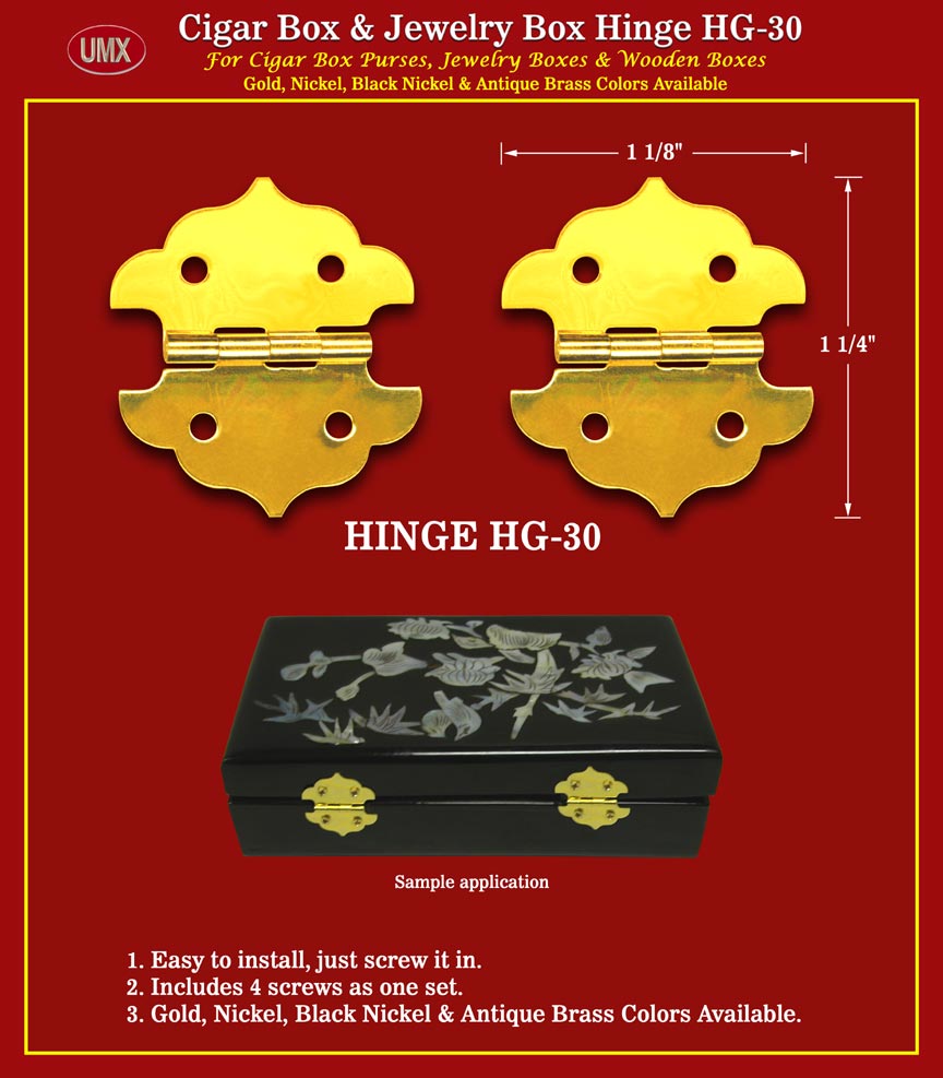 HG-30 Metal Hinge With Screws For Cigar Box, Jewelry Box, Wood Boxes Hardware Accessory