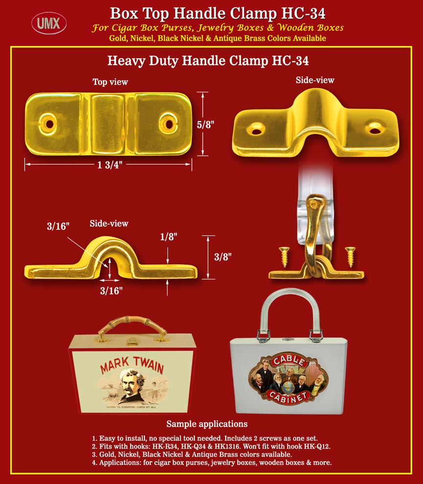 Box Handle Hook Clamp: HC-34  Cigar Box Purse and Wooden Box Wooden Box Hardware Accessory