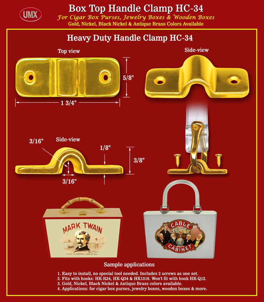 Box Handle Hook Clamp: HC-34 Cigar Box Purse and Wooden Box Wooden Box  Hardware Accessory