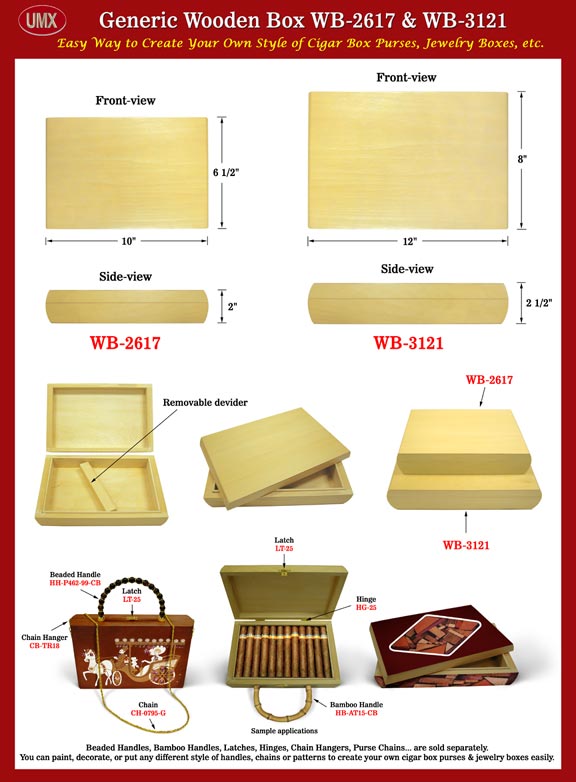 Generic Cigar Box, Wooden Jewelry Box, Wood Box WB-2617 & WB-3121