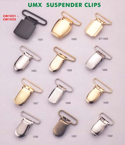Suspender clips, clips, buckle clips, belt clips, apparel clips, footware clips,
leather goods clips, series 3.