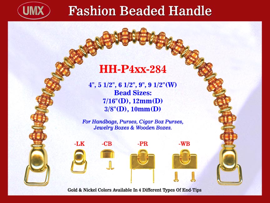 Designer Handbag Hardware - Beaded Purse Handles - HH-Pxx-284 with Antique or Bone Style Beads