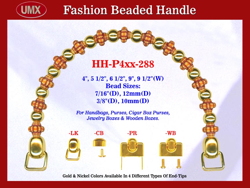Designer Handbag Hardware - Beaded Purse Handles - HH-Pxx-288 with Antique or Bone Style Beads