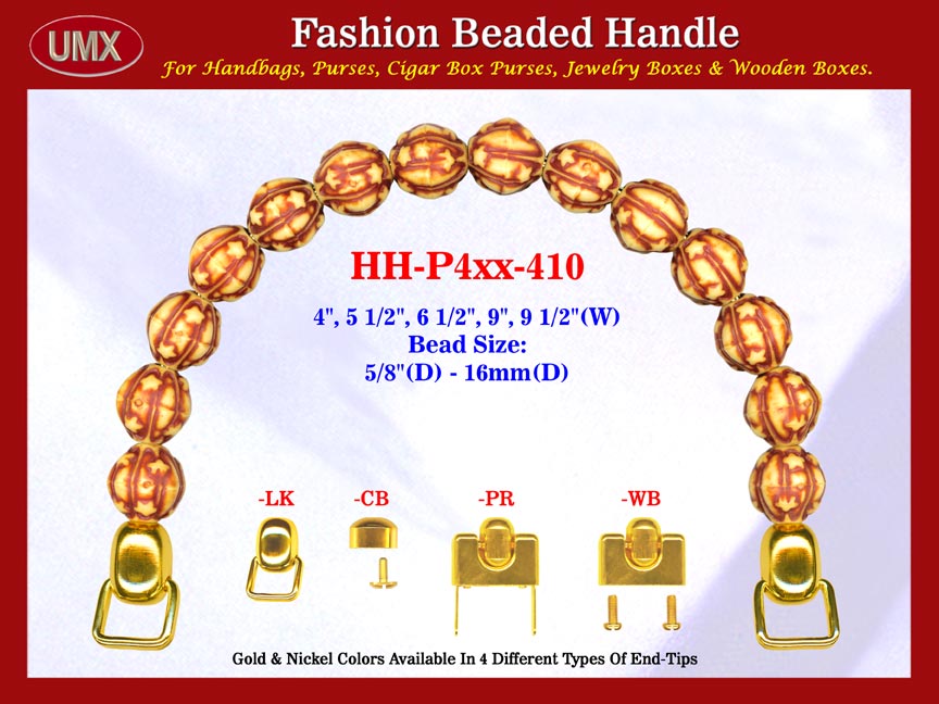 HH-Pxx-410 Beaded Handle with Walnut with Carved Star Bali Bone Beads For Designer Handbag Making