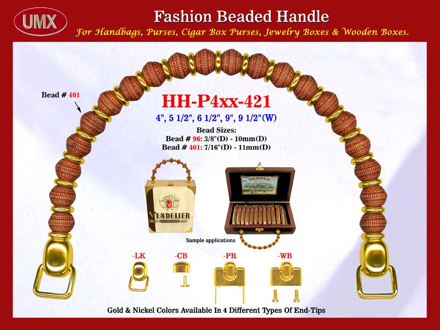 HH-Pxx-421 Beaded Handle With Round Pottery Beads and Donut Metal Spacer Beads For Wholesale Handbag Making Supplies