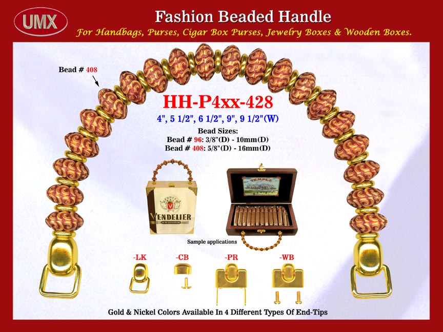 HH-Pxx-428 Beaded Handle with Saucer Bali Beads and Round Metal Spacer Beads For Wholesale Handbag Making Supplies