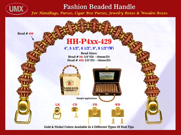 Double Flower Disk Beads and Gold Spacer Beads: HH-Pxx-429 Beaded Handles For Wholesale Handbags Making Supply