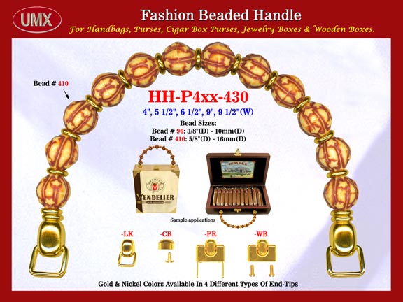 Walnut Basket Beads and Metal Gold Beads: HH-Pxx-430 Beaded Handles For Wholesale Handbags Making Supply