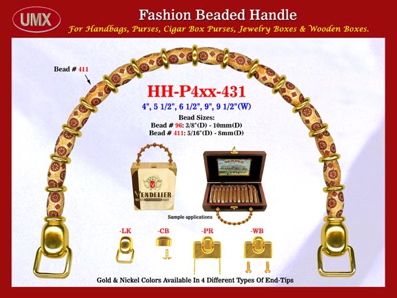 Flower Barrel Tube Beads and Gold Color Beads: HH-Pxx-431 Beaded Handles For Wholesale Handbags Making Supply