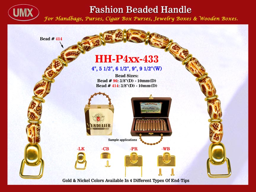 The wholesale handbag handles are fashioned from mixed pictorial Bali beads and donut beads.