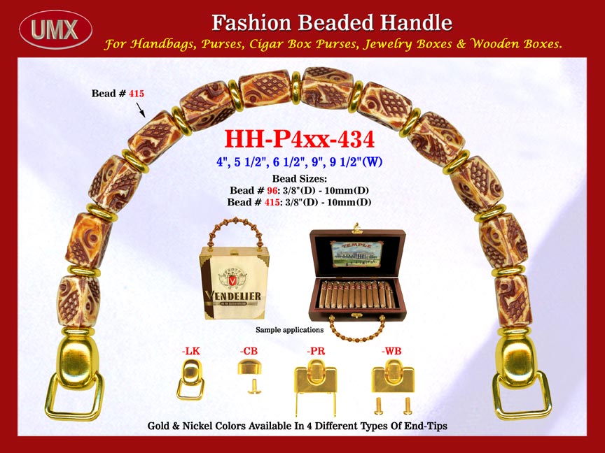 The wholesale handbags handles are fashioned from mixed flower Bali bead patterns, round metal beads.