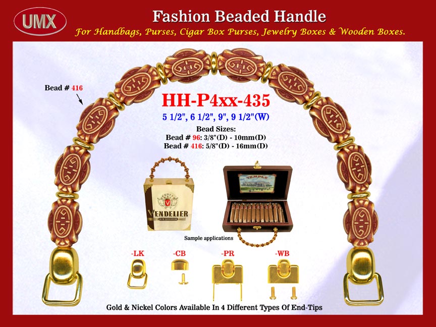 The wholesale handbags handles are fashioned from mixed Bali beads, carved Bali beads, flower Bali bead patterns.