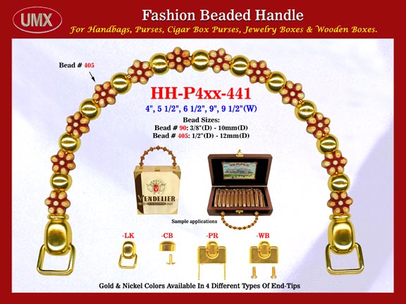 The wholesale handbag handles are fashioned from mixed flower beads, daisy flower beads, carved flower beads and metal beads.
