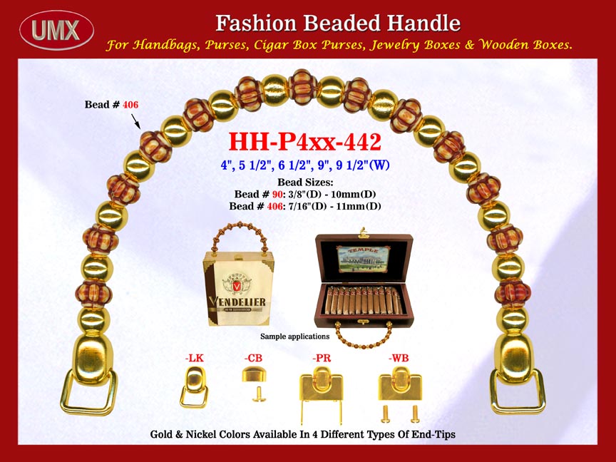 The wholesale handbags handles are fashioned from mixed Bali beads, bone color Bali beads, art crafted Bali beads and metal beads.