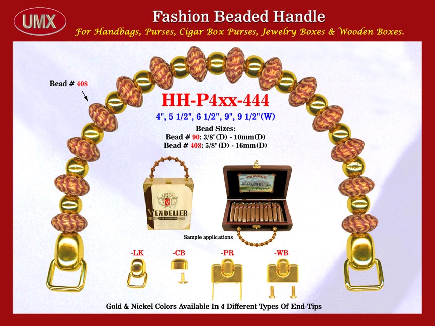 The wholesale handbag handles are fashioned from mixed carved rondelle saucer beads and metal beads.