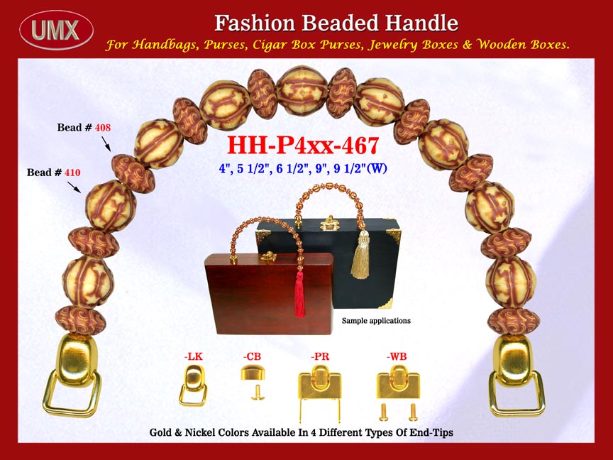 The wholesale hand crafted jewelry box handles are fashioned from mixed wholesale art crafted beads and wholesale flower pattern crafted beads.