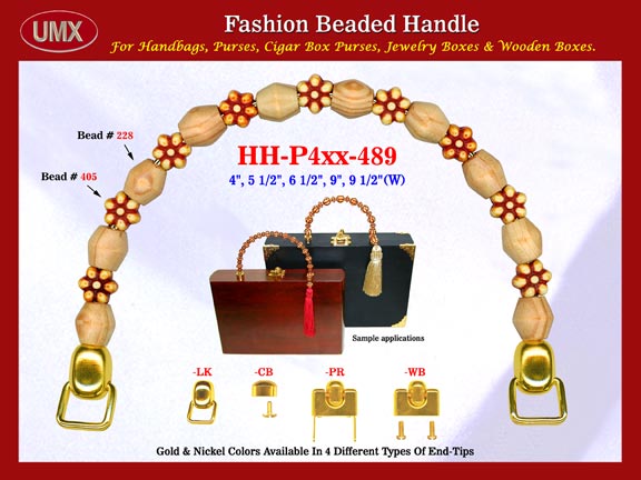 We are supplier of vintage box purse supplies wholesale shops. Our Wholesale vintage box purse handles are fashioned from mixed wholesale natural wood color wooden beads and Bali Flower beads.