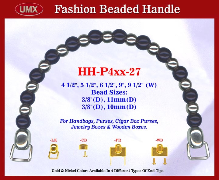 Nickel Color Model: HH-P4xx-27 Stylish Wood Jewelry Box Beaded Purse Handle