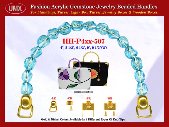 We are supplier of womens custom purse making hardware accessory. Our wholesale womens custom purse handles are fashioned from aquamarine gemstone beads - acrylic gemstone beads.
