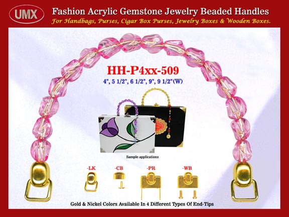We are supplier of womens hand made purse making hardware accessory. Our wholesale womens hand made purse handles are fashioned from pink gemstone beads - acrylic gemstone beads.