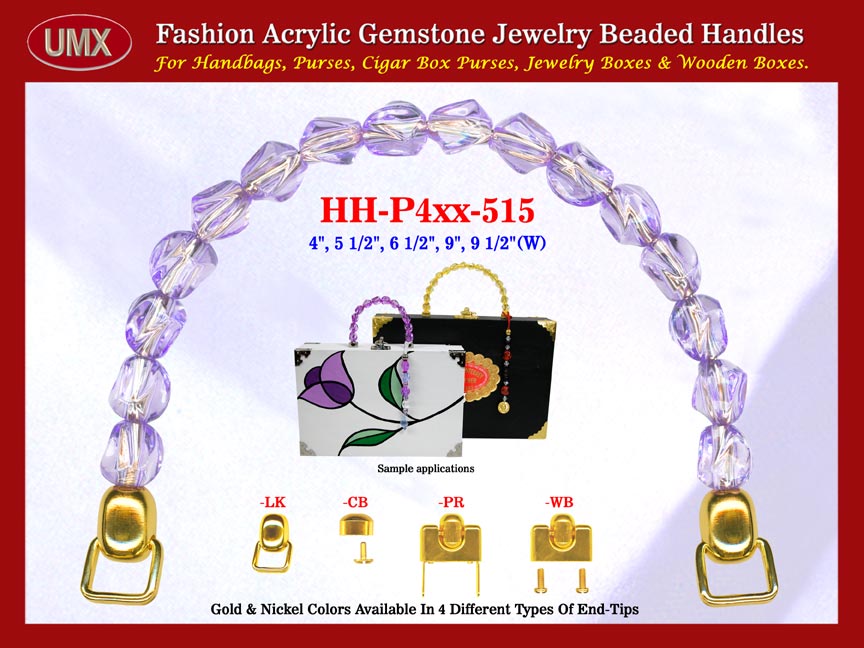 We are supplier of wholesale womens custom handbag making hardware accessories. Our wholesale womens custom handbag handles are fashioned from Lilac gemstone beads - acrylic gemstone beads.