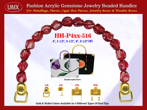 We are supplier of womens handmade handbags making hardware accessory. Our wholesale womens handmade handbag handles are fashioned from Garnet gemstone beads - burgundy color acrylic gemstone beads.