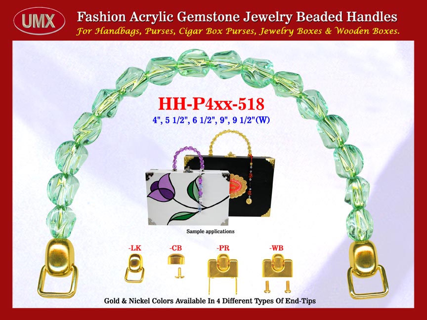 We are supplier of wholesale womens designer handbag making hardware accessories. Our wholesale womens designer handbag handles are fashioned from Jade green gemstone beads - acrylic gemstone beads.