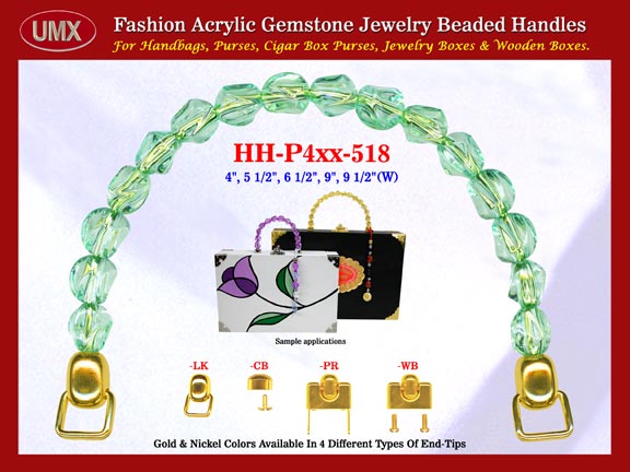 We are supplier of womens designer handbag making hardware accessory. Our wholesale womens designer handbag handles are fashioned from Jade green gemstone beads - acrylic gemstone beads.