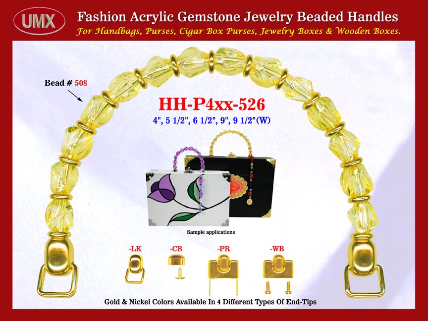 We are supplier of women's organizer handbags making hardware supplies. Our wholesale women's organizer handbag handles are fashioned from citrine gemstone beads - acrylic citrine beads.