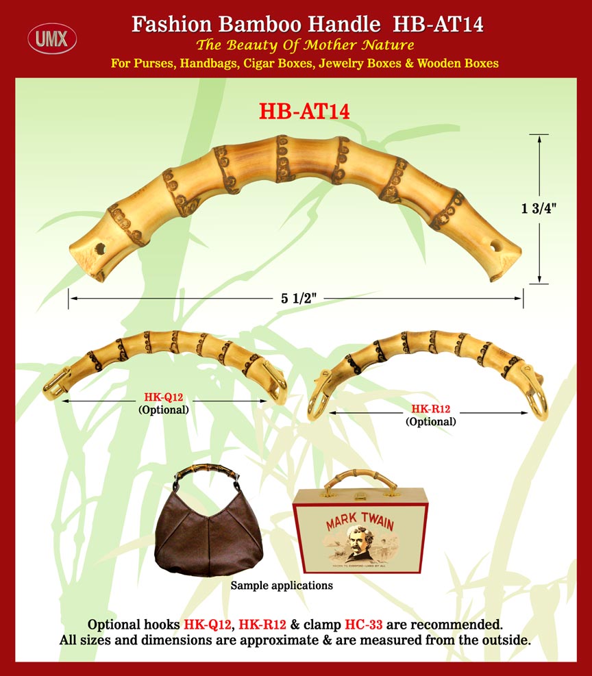 We supply optional bamboo handle hooks and handle clamps to hook-up handbags, purses or cigar box purses.