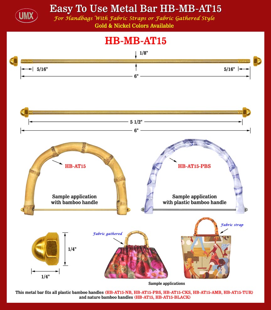 Metal Bar for HB-AT Series Bamboo Handles For Fashion Purses and Handbags