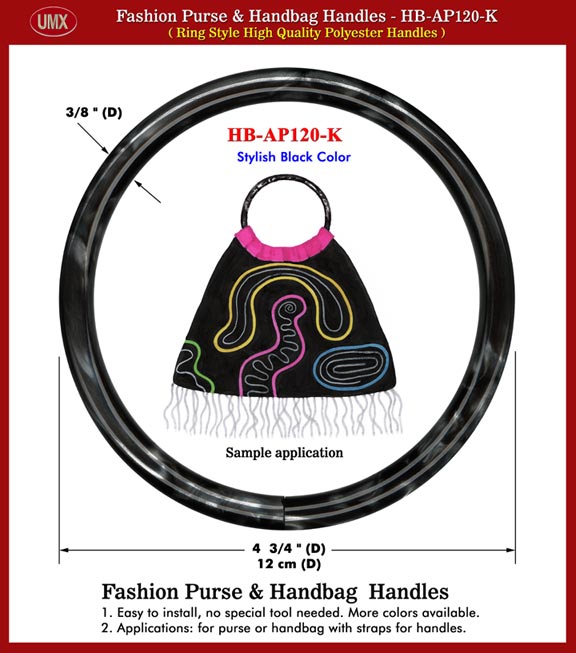 Fashion Purse and Handbag Polyester Plastic Handle - Stylish Black Color Ring Style
Handles
