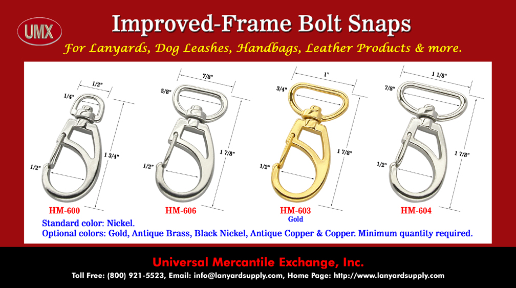 Improved-Frame Bolt Snaps with Spring Wire Gates - Schematic Drawing