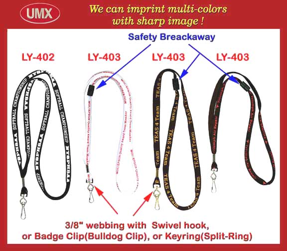 3/8 inch Custom Logo Safety Lanyard with Swivel Hooks