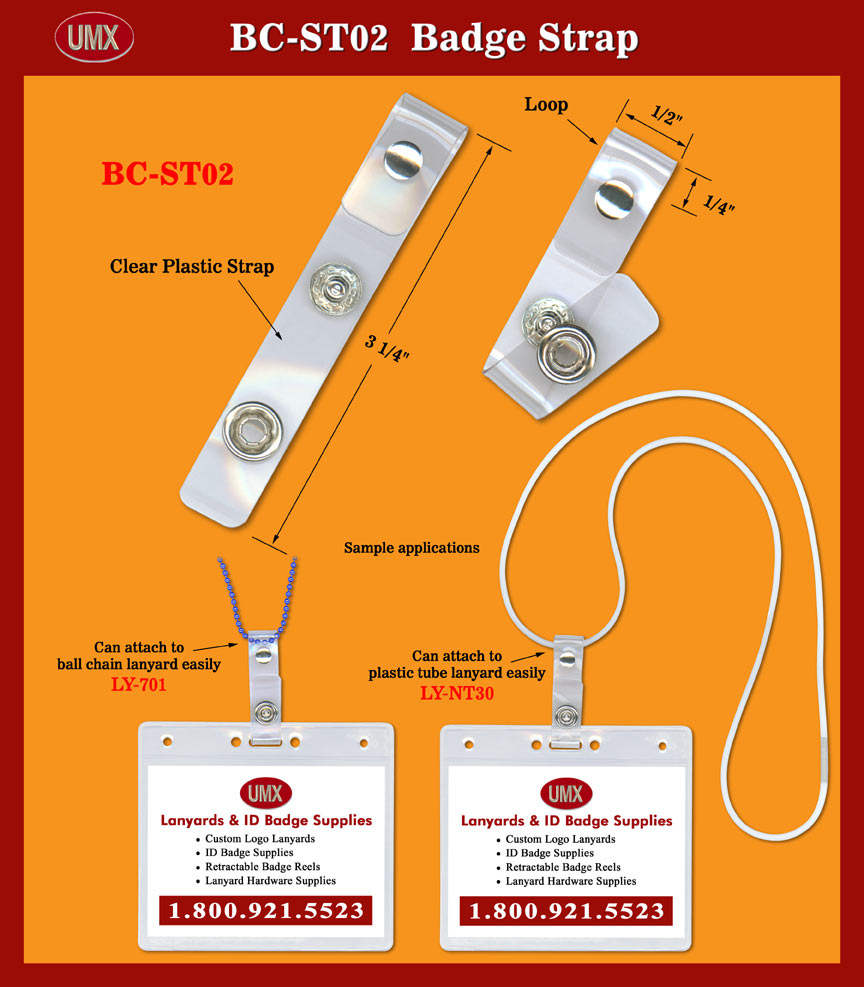 UMX ID Badge Holder Strap with Metal Riveted Loop for Ball Chain, Cord or  Plastic Tube Lanyard