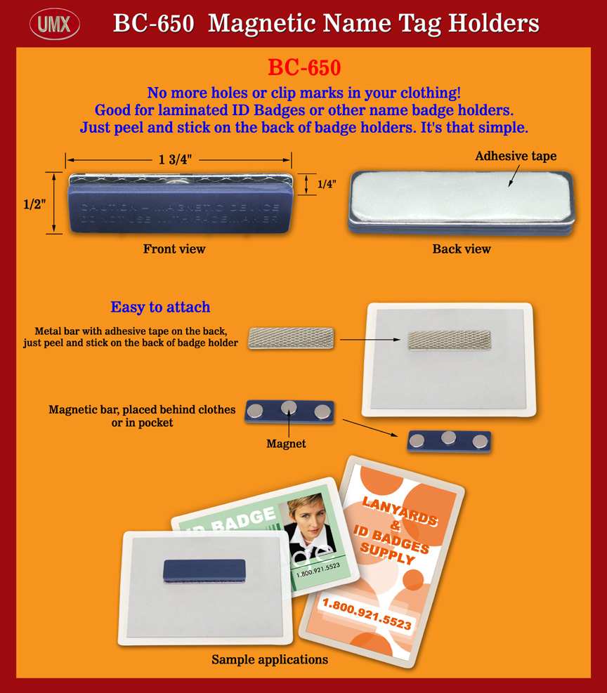 UMX Compact Magnetic Name Tag Holder For Plastic Tag Or Metal Nametag